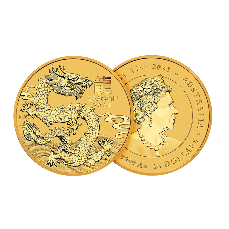 1/4 troy ounce gouden munt Lunar 2024 perspectief 1