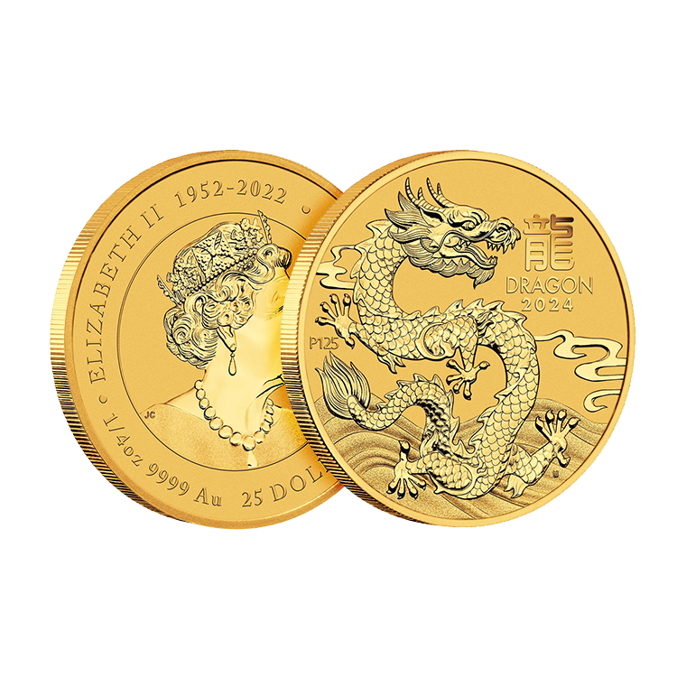 1/4 troy ounce gouden munt Lunar 2024 perspectief 2