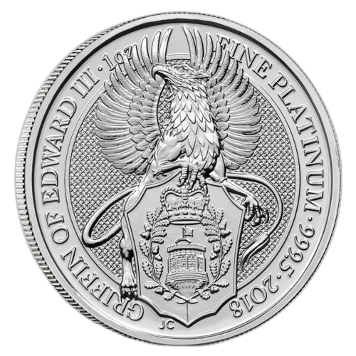 1 Troy ounce platina munt Queens Beasts Griffin voorkant