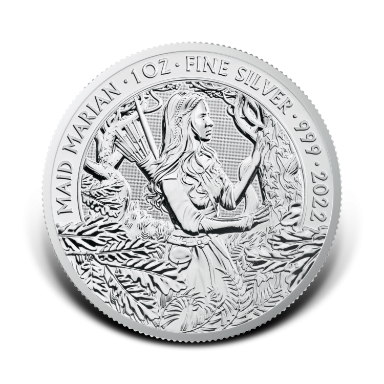 1 troy ounce zilveren munt Maid Marian 2022 perspectief 5
