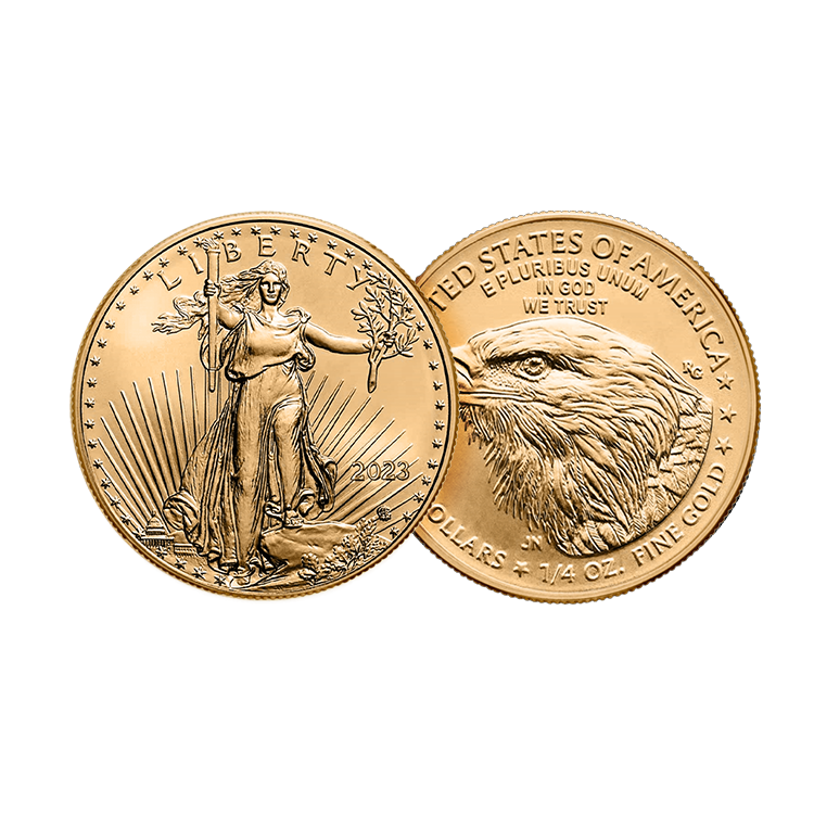 1/4 troy ounce American gold Eagle coin 2025 angle 1