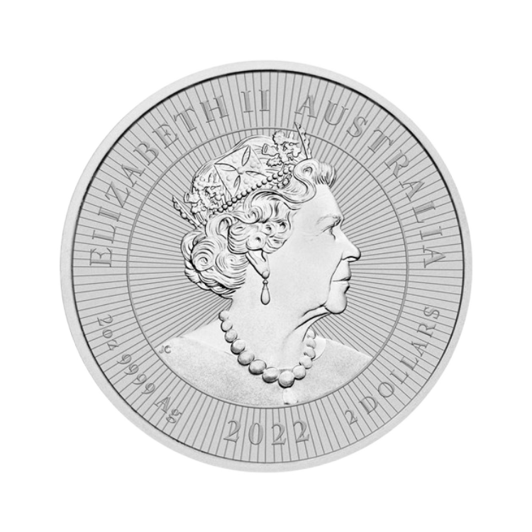 2 troy ounce zilveren Piedfort Dingo - volgende generatie 2022 achterkant