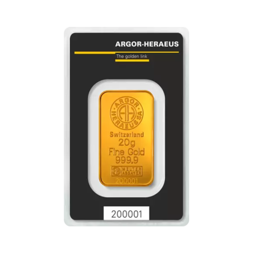 Gold bar 20 grams Heraeus Kinebar front