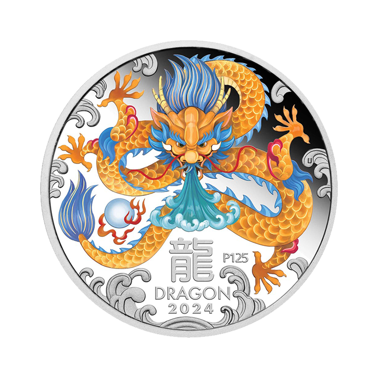 1 troy ounce zilveren munt Lunar 2024 gekleurd proof