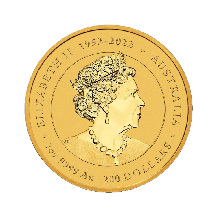2 troy ounce gouden Lunar munt 2024 achterkant