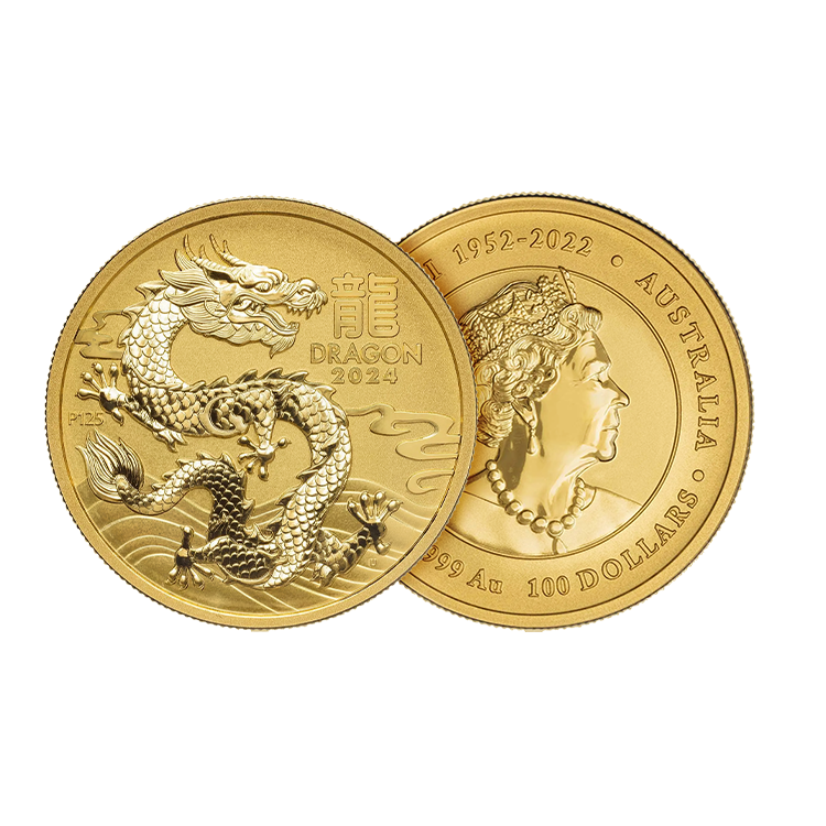 1 troy ounce gold coin Lunar 2024 angle 1