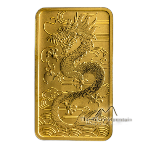 1 Troy ounce gold coin bar Rectangular Dragon 2018 front