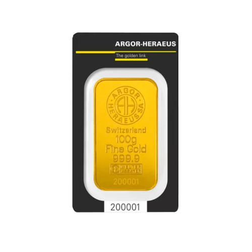 100 gram goudbaar Argor-Heraeus voorkant