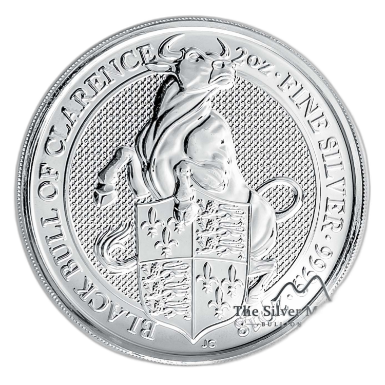 2 Troy ounce zilveren munt Queens Beasts Black Bull 2018 voorkant