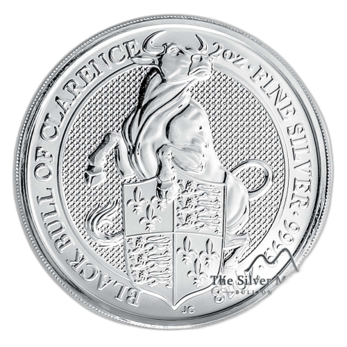 2 Troy ounce zilveren munt Queens Beasts Black Bull 2018 voorkant
