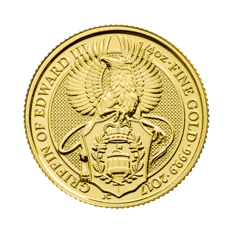 1/4 Troy ounce gouden munt Queens Beasts Griffin 2017 voorkant