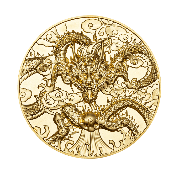 5 troy ounce silver dragon art coin 2024 gold plated