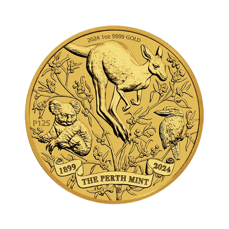 1 troy ounce gouden Perth Mint 125th Anniversary munt voorkant