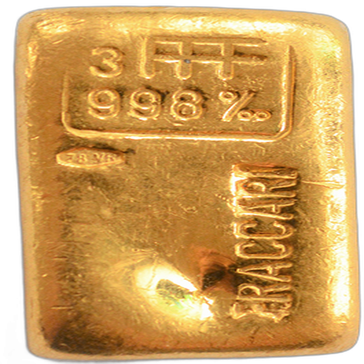Rare gold bar 99.91 grams Fraccari front