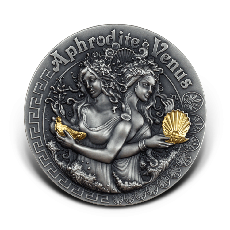 2 troy ounce silver coin Aphrodite and Venus - Niue 2020 angle 3