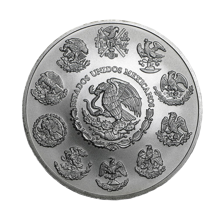 2 troy ounce silver coin Mexican Libertad - circulated angle 1