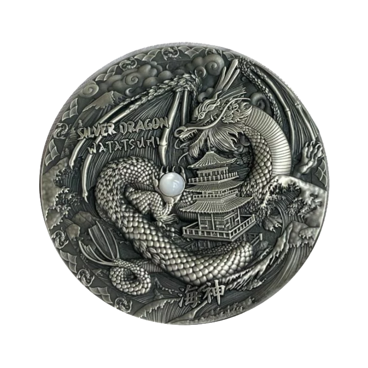 2 troy ounce silver coin Japanese dragon Watatsumi antique