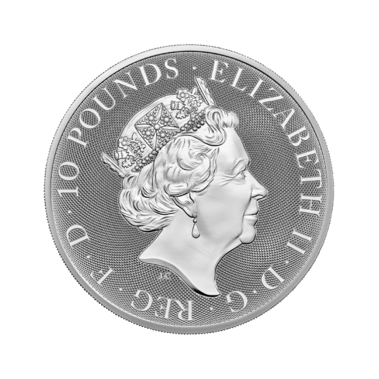 10 troy ounce zilveren munt Royal Arms 2022 achterkant