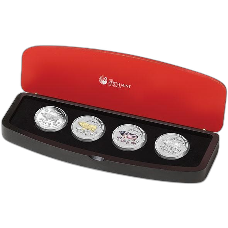 4-Delige zilveren munten set Lunar 2019 Proof voorkant