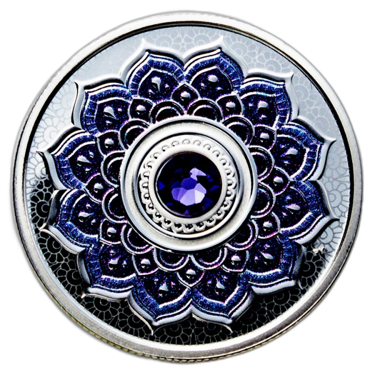 Zilveren munt December Birthstone Swarovski voorkant