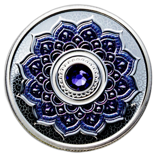 Silver coin December Birthstone Swarovski front