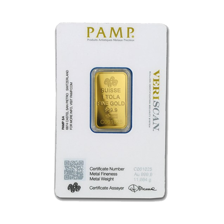 PAMP Suisse gold bar 1 tola back