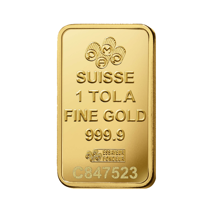 PAMP Suisse gold bar 1 tola angle 2