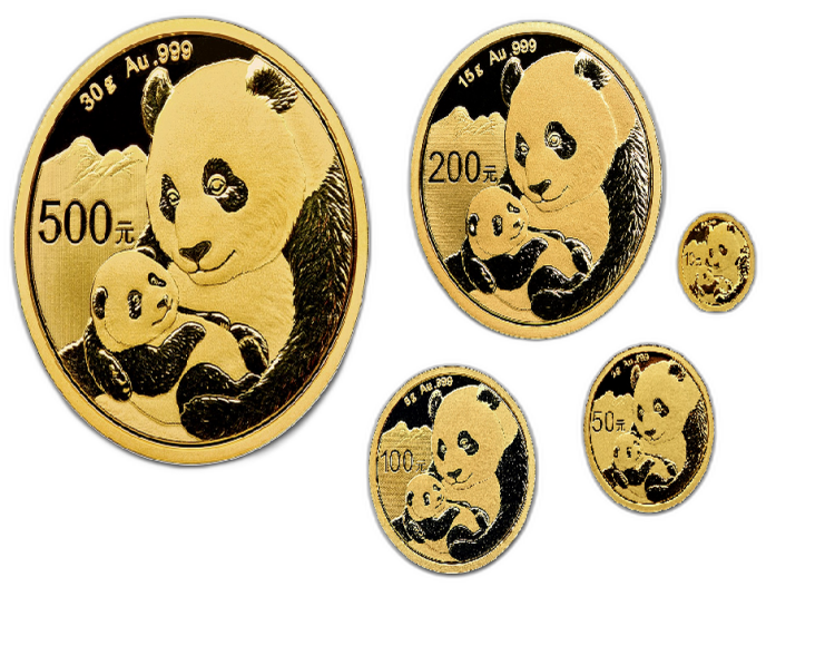 5-coin set gold Panda coins 2019 front