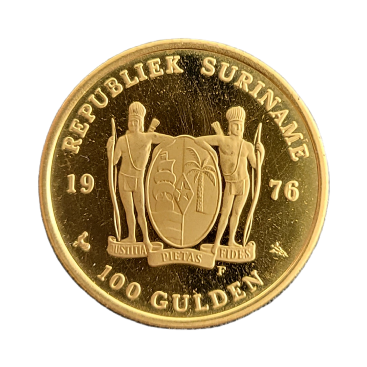 Gouden 100 gulden uit Suriname voorkant