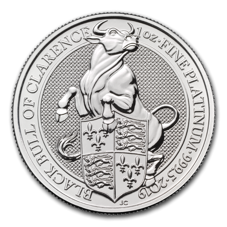 1 Troy ounce platinum coin Queens Beasts Black Bull 2019 front