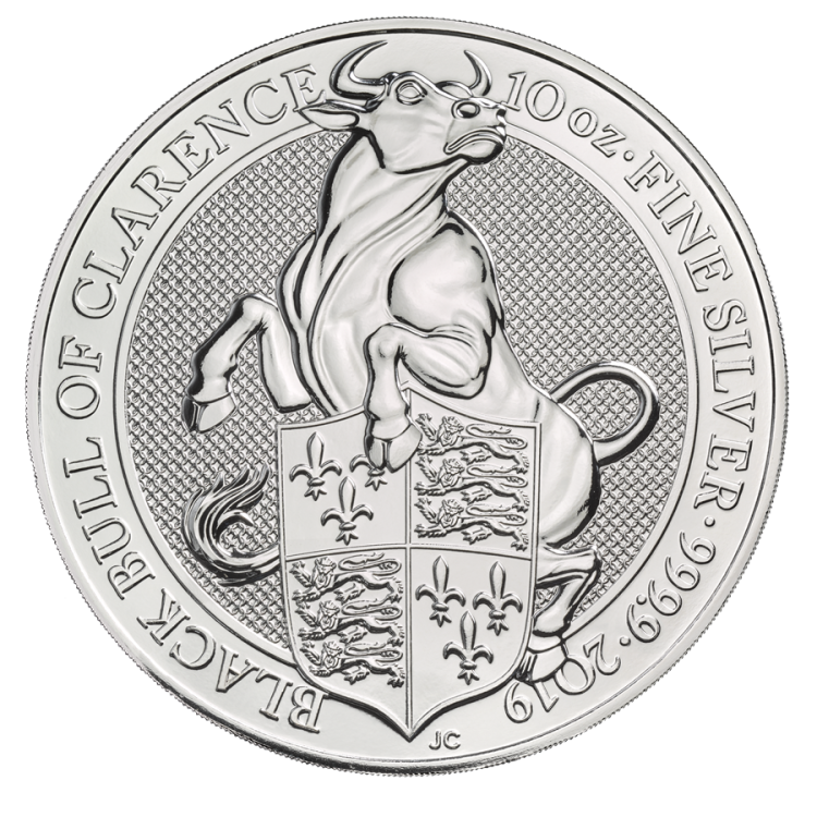 10 Troy ounce silver coin Queens Beasts Black Bull 2019 front