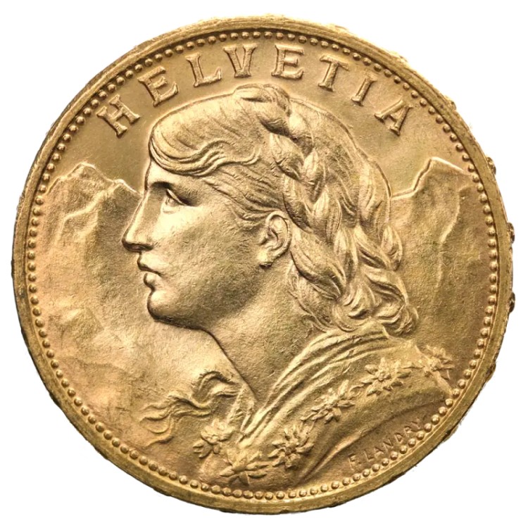 20 Swiss Francs Vreneli | Gold | 1897-1949 voorkant
