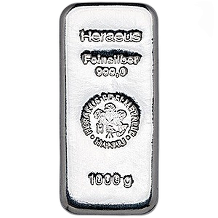 1 Kilogram silver bar Heraeus front