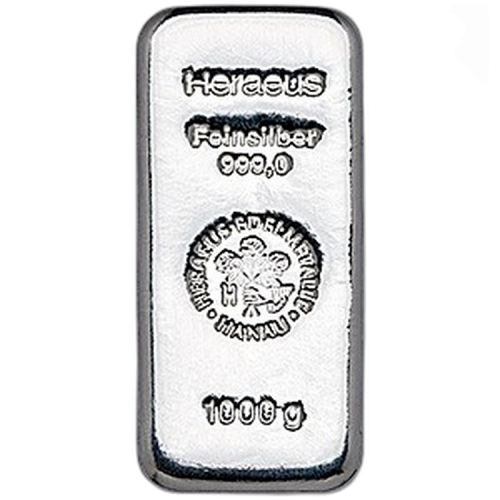 1 Kilogram zilverbaar Heraeus voorkant