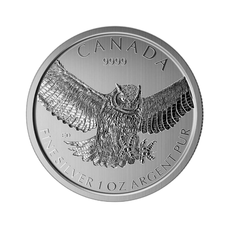 1 troy ounce zilveren munt Great Owl diverse jaargangen perspectief 1