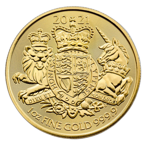 1 Troy ounce gouden munt Royal Arms 2021 voorkant