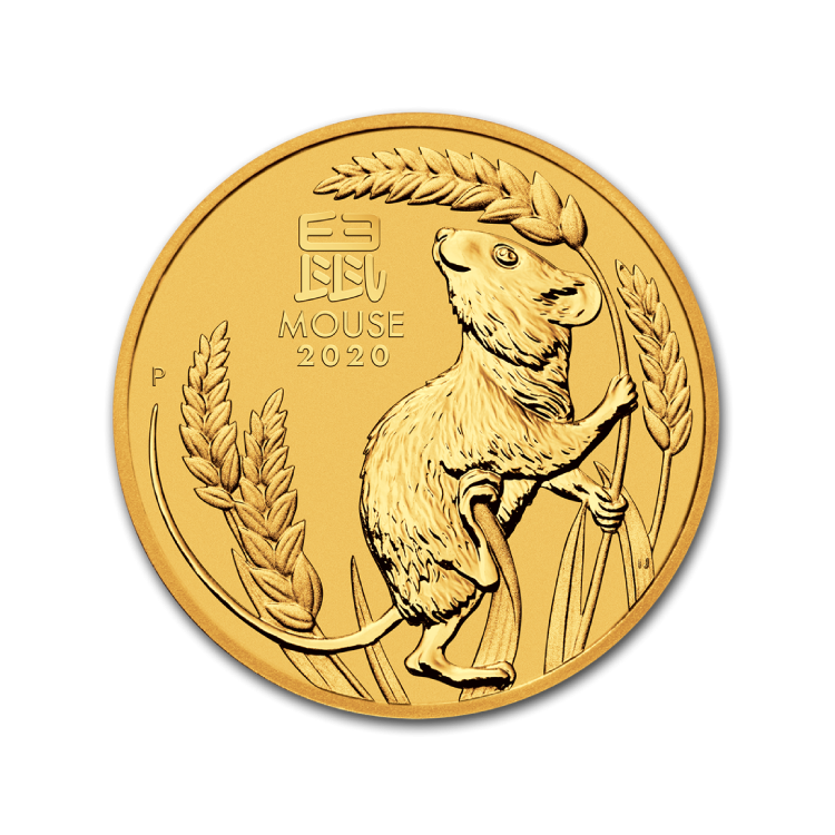 1/20 troy ounce gouden Lunar munt Year of the Mouse 2020 voorkant