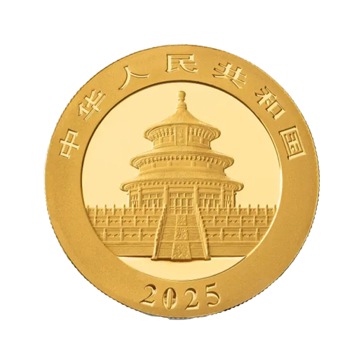 Obverse 15 gram gold Panda coin 2025