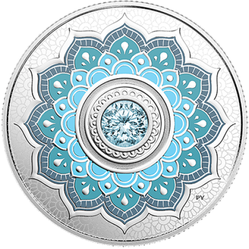 Silver coin March Birthstone Swarovski front