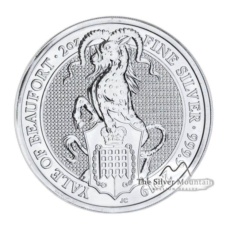 2 Troy ounce zilveren munt Queen Beasts Yale of Beaufort 2019 voorkant