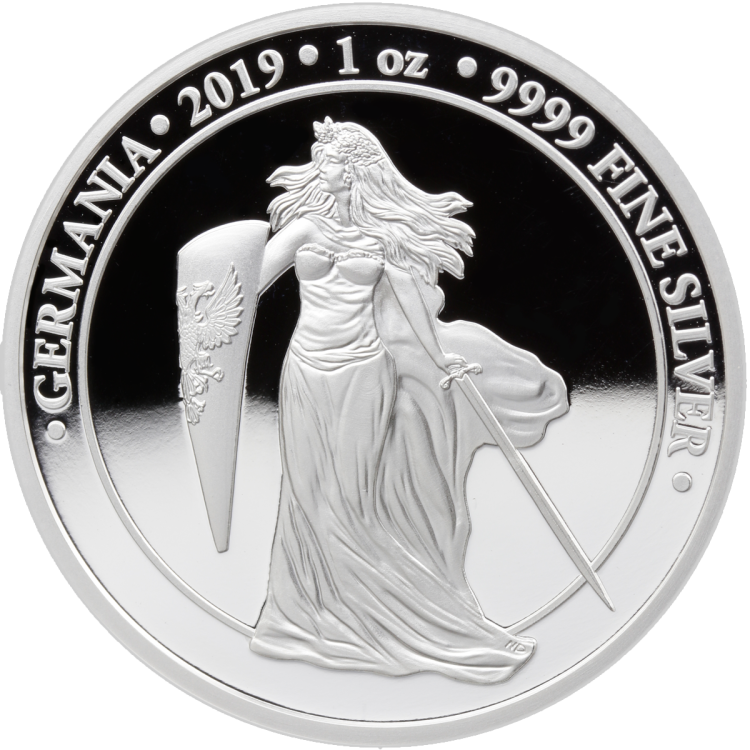 1 Troy ounce zilveren munt Germania Proof voorkant