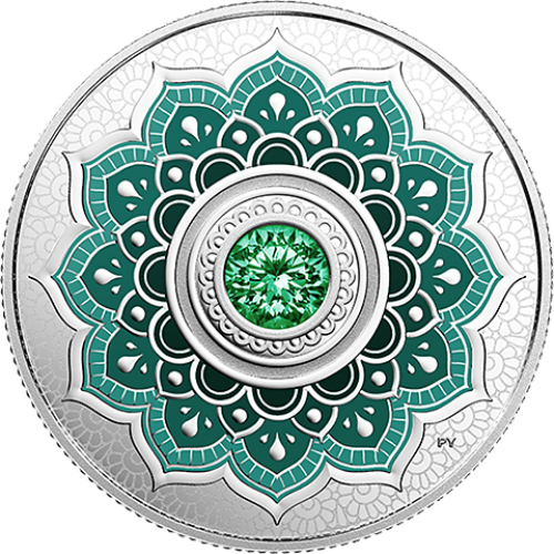 Zilveren munt Mei Birthstone Swarovski voorkant