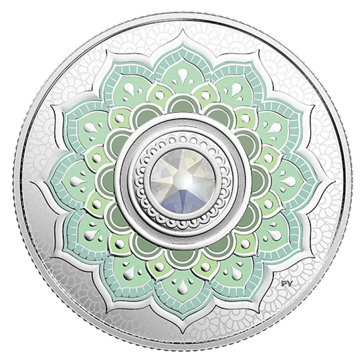 Silver coin October Birthstone Swarovski front