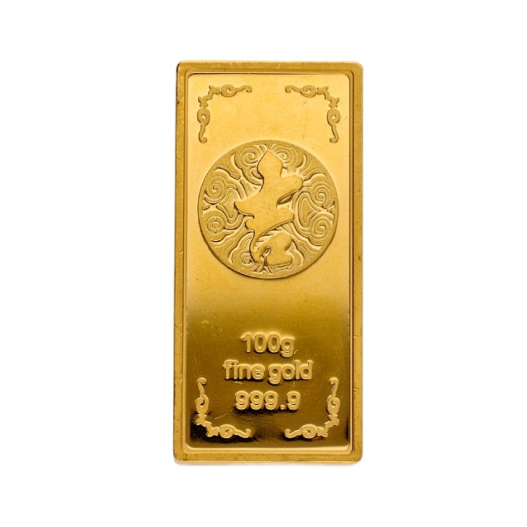 100 gram goldbar People's Bank of China front