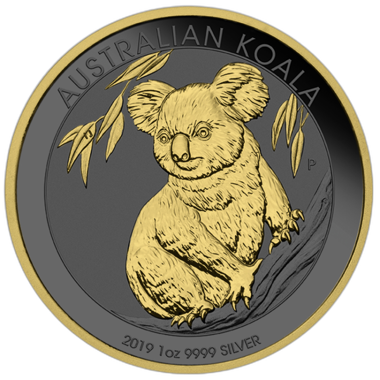 1 Troy ounce silver coin Golden Ring - Koala 2019 front