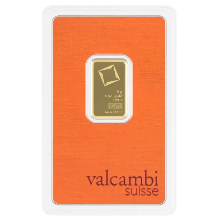Gold bar 5 gram Valcambi front