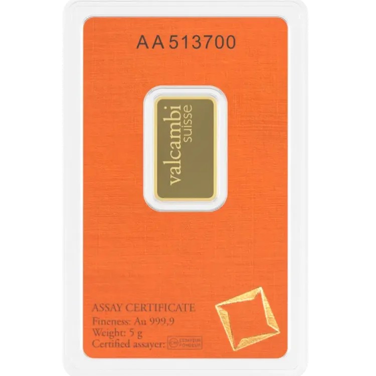 Gold bar 5 gram Valcambi back