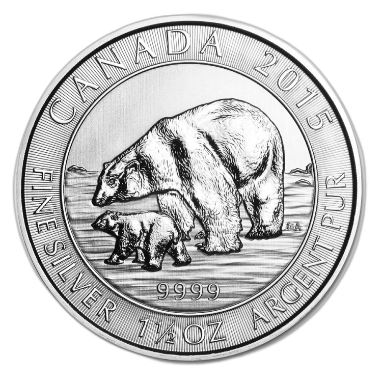 1.5 Troy ounce zilveren munt IJsbeer 2015 voorkant