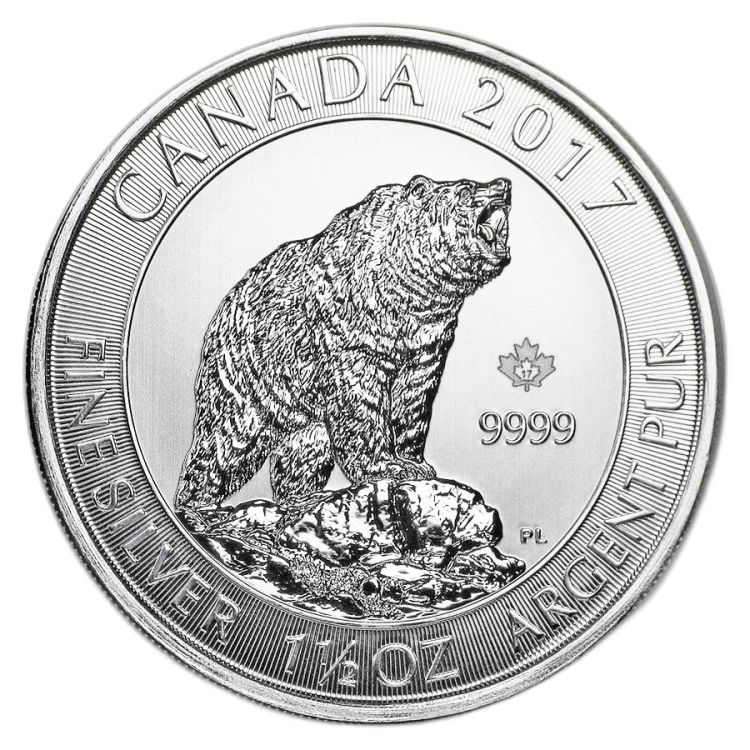 1.5 Troy ounce zilveren munt Grizzly Bear 2017 front