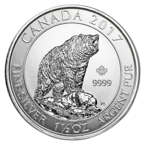 1.5 Troy ounce zilveren munt Grizzly Bear 2017 front